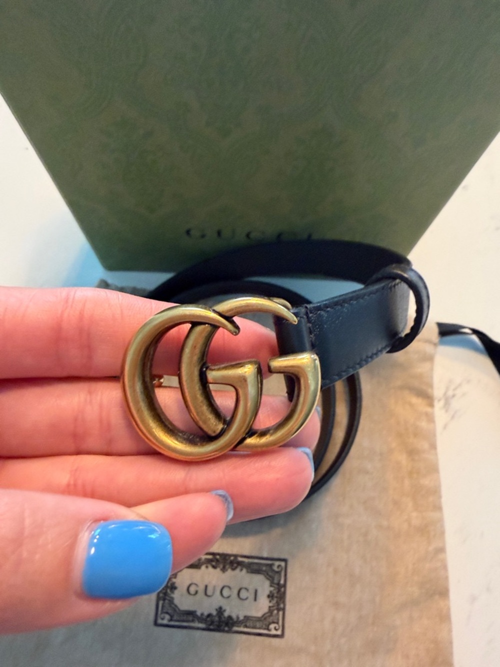 Gucci Black Leather Belt with Gold Double G Buckle - Waist 28 - Picture 2 of 8